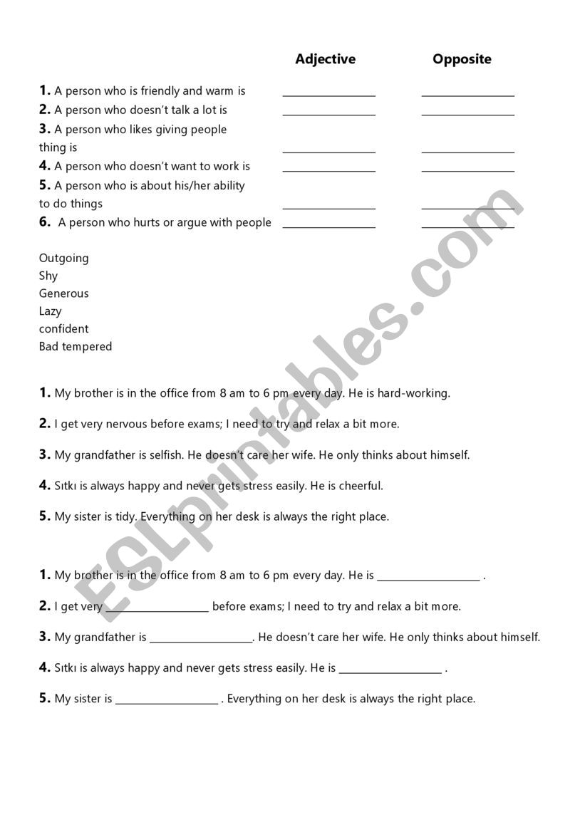 Personality worksheet