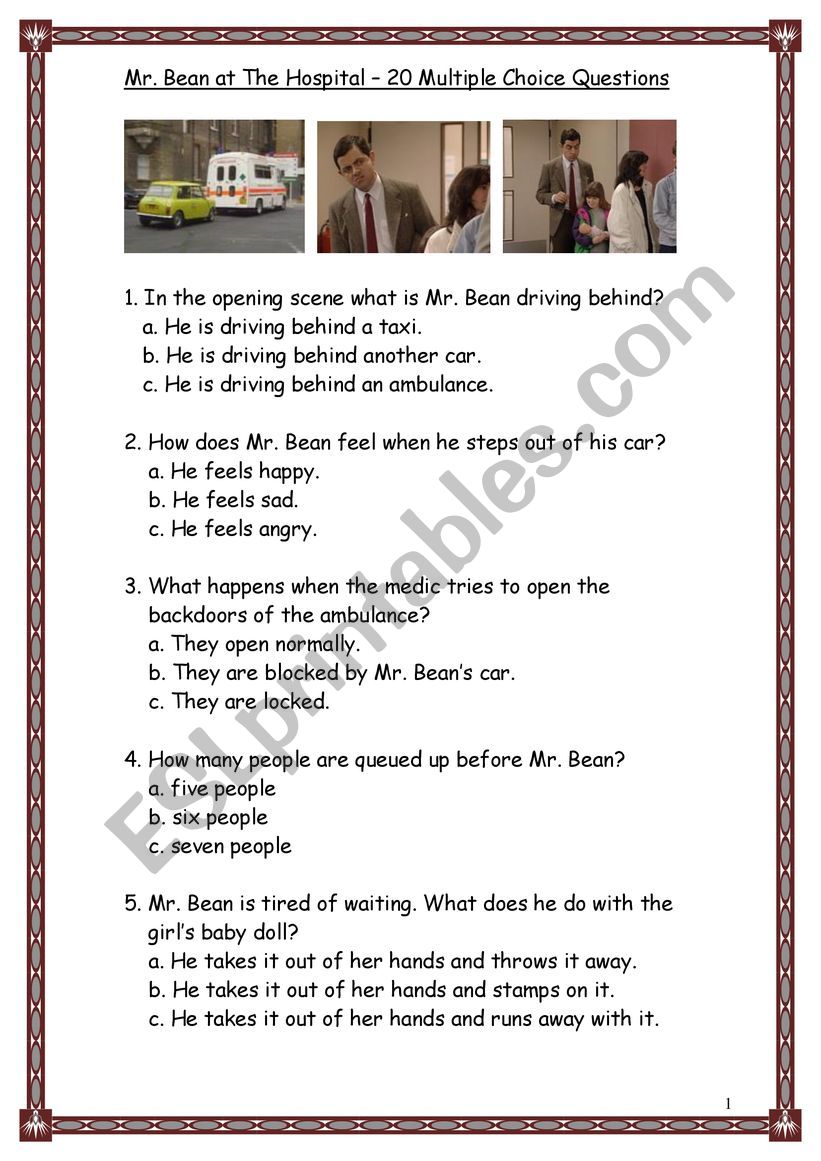 Mr. Bean At The Hospital - 20 Multiple Choice Questions