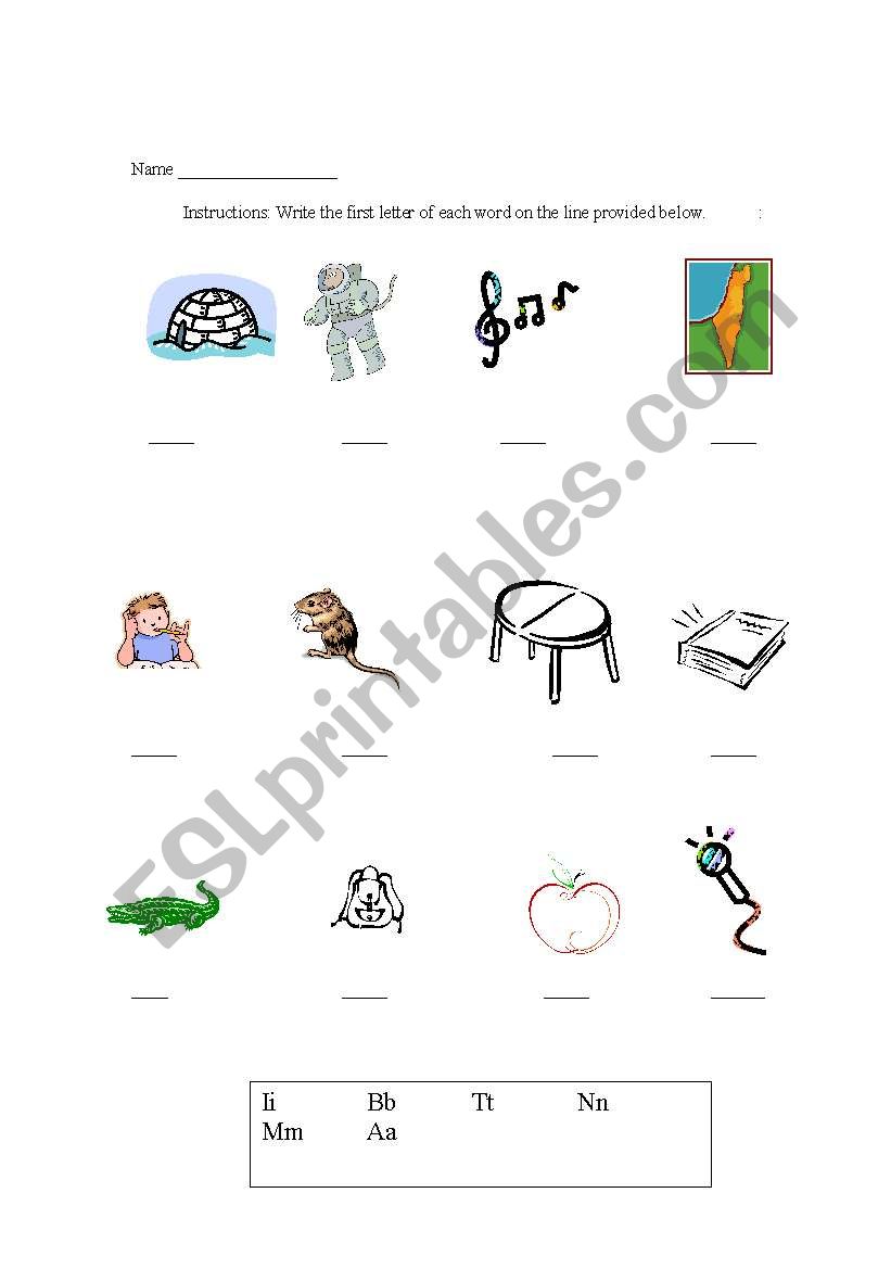 Letter of the alphabet worksheet