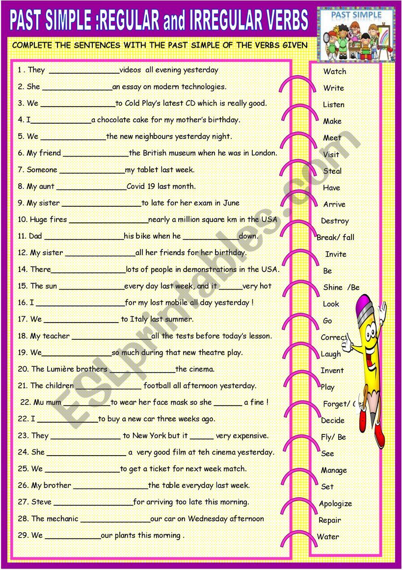 Past Simple Regular And Irregular Verbs Practice With Key ESL 