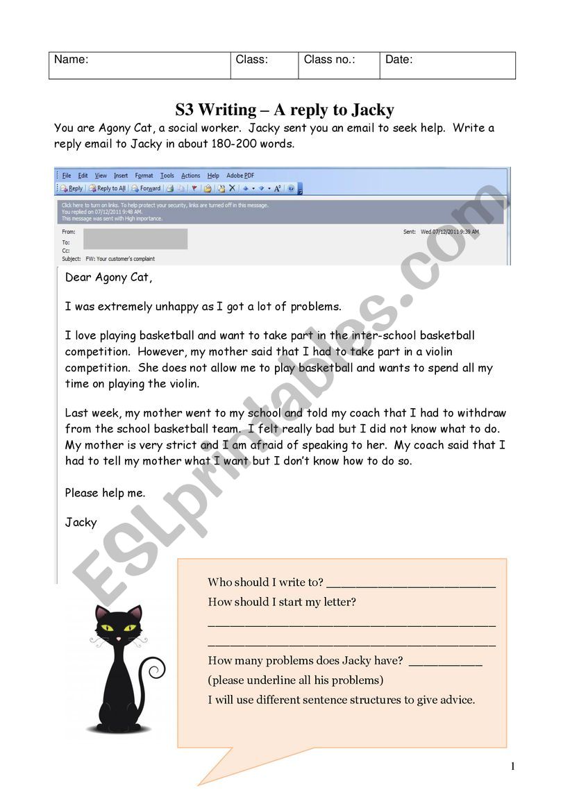 Writing a reply letter worksheet