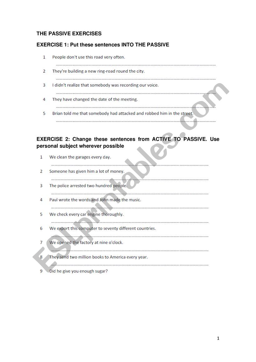 the passive worksheet