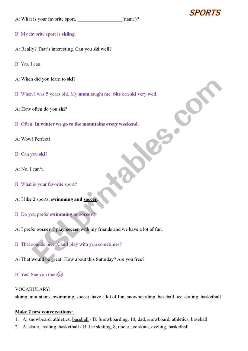 Let‘s talk SPORTS - ESL worksheet by Magda.v