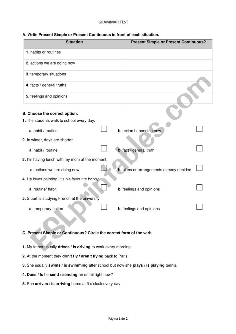 Present SImple vs Present Continuous + Conjunctions