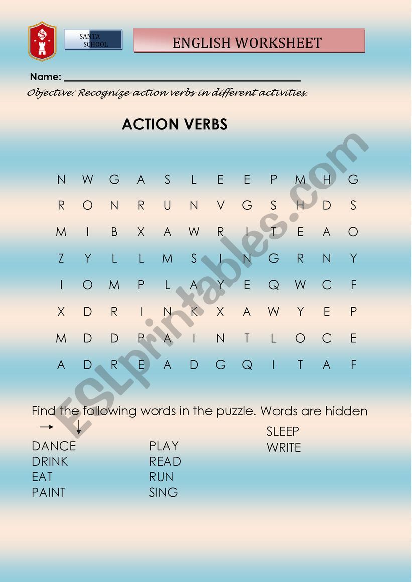 action verbs worksheet