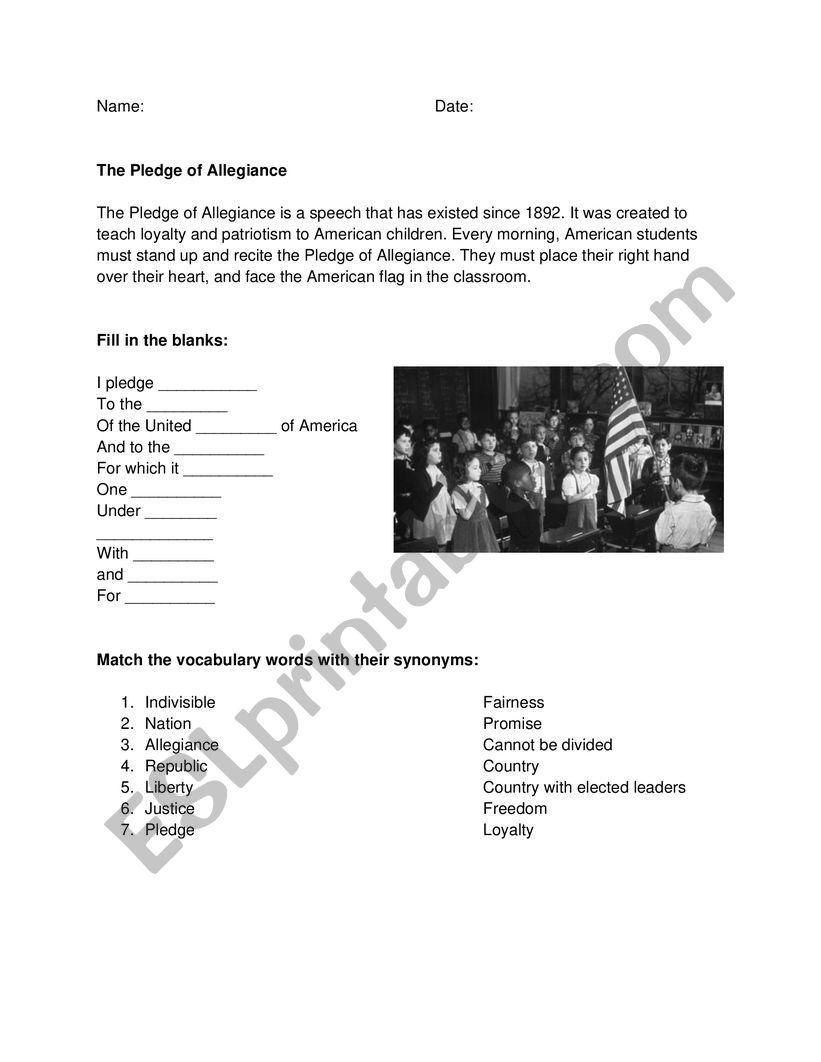 Pledge of Allegiance  worksheet