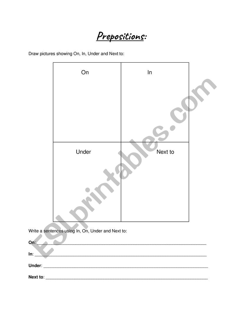 Prepositions - In, On, Under, Next to