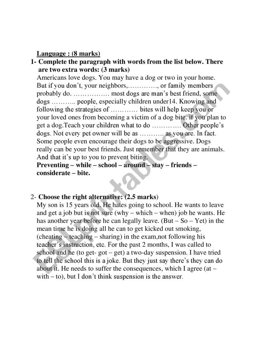 language 9th form worksheet