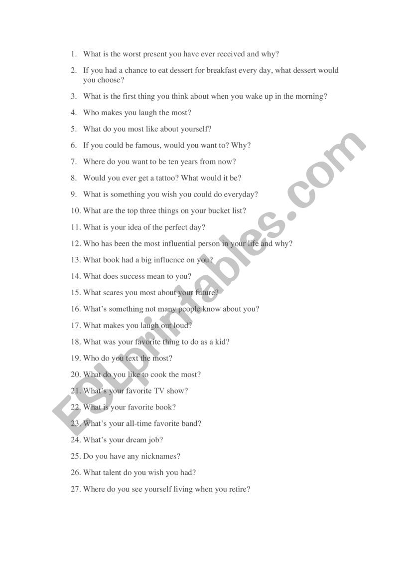 CONVERSATION QUESTIONS worksheet