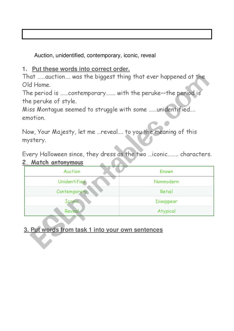 Vocabulary worksheet