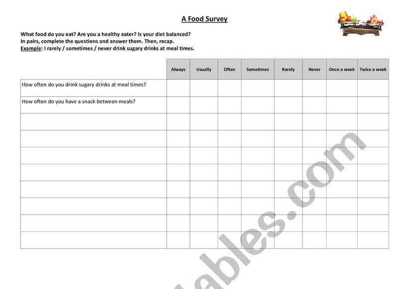 A Food Survey worksheet