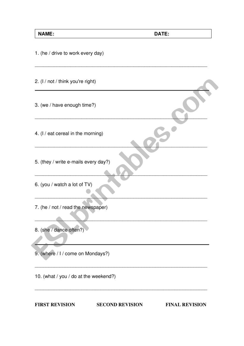 Present Simple activities worksheet