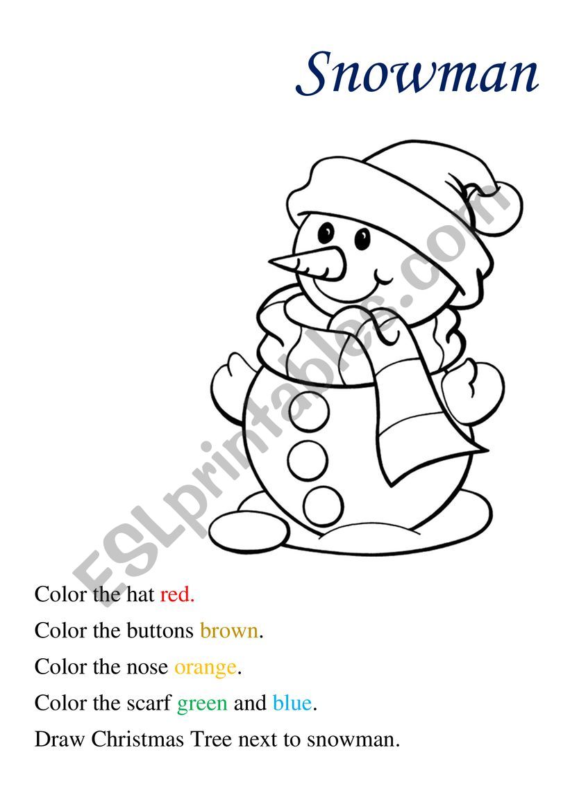 Colour the Snowman worksheet