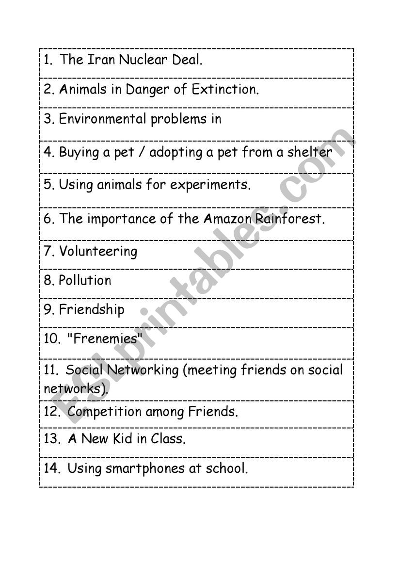 Public Speaking Topics ESL Worksheet By Toni azoulay