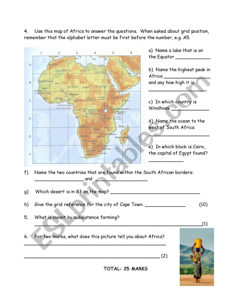 grade 5 term 1 geography test esl worksheet by moniqueanney