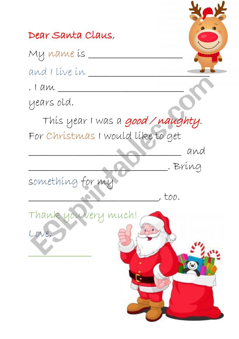 Letter to Santa Claus - ESL worksheet by s.czerwonka