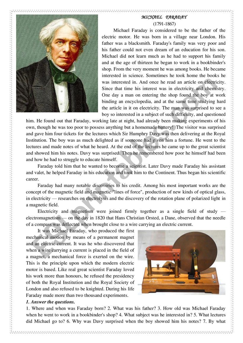 Michael Faraday worksheet