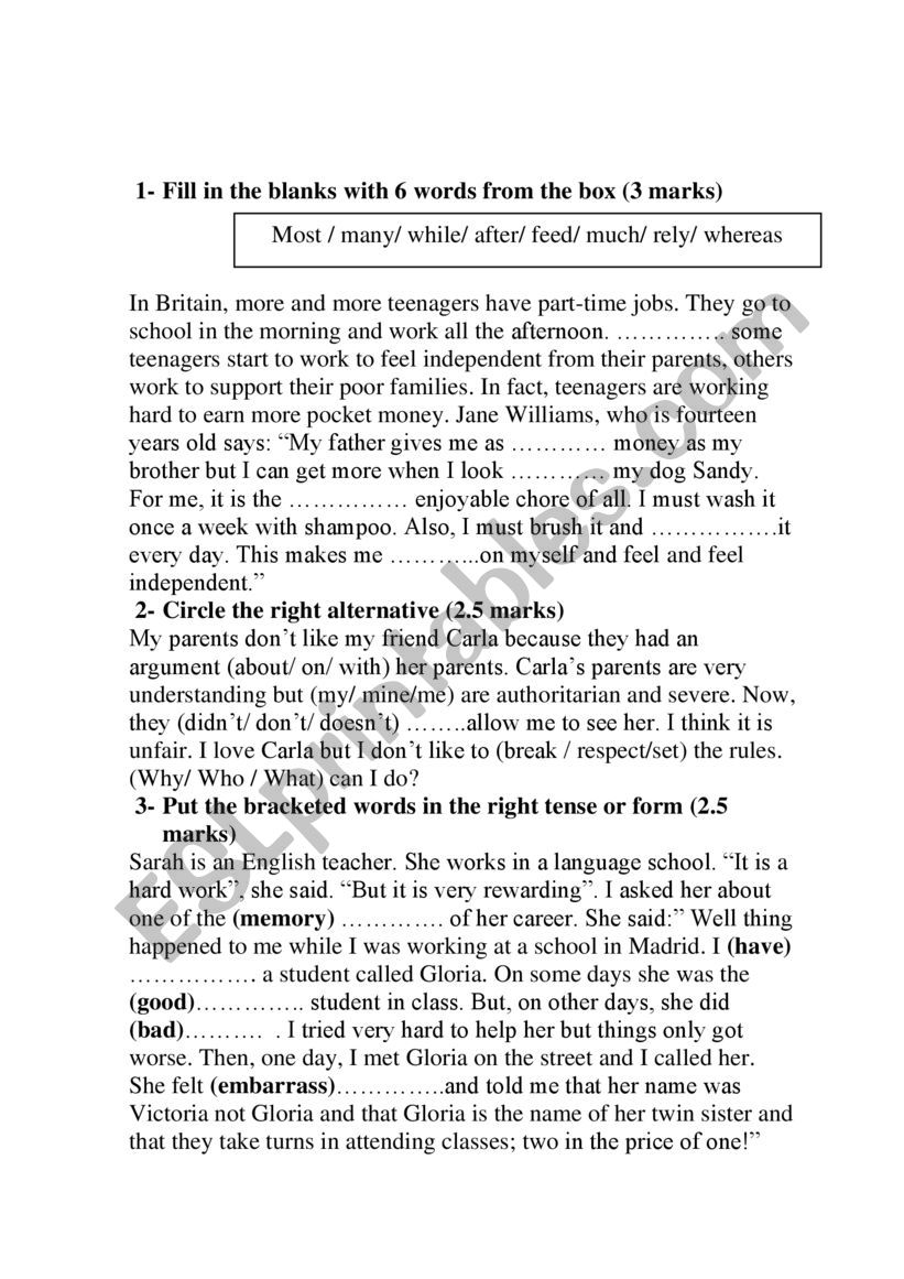 9th form language end term 1 worksheet