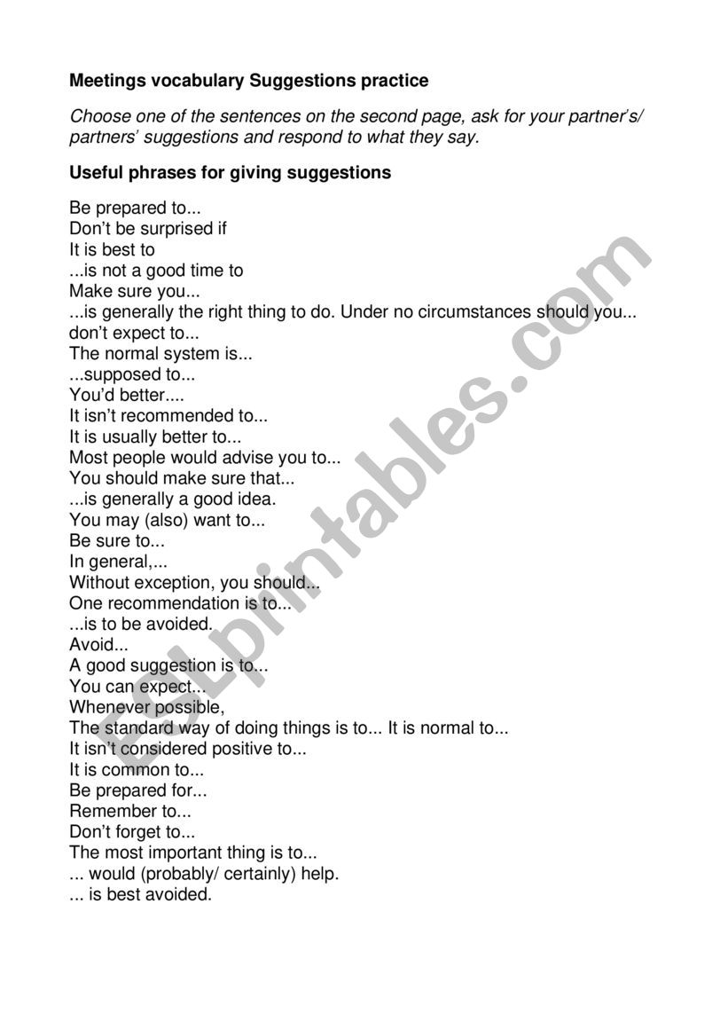 Meetings Vocabulary worksheet