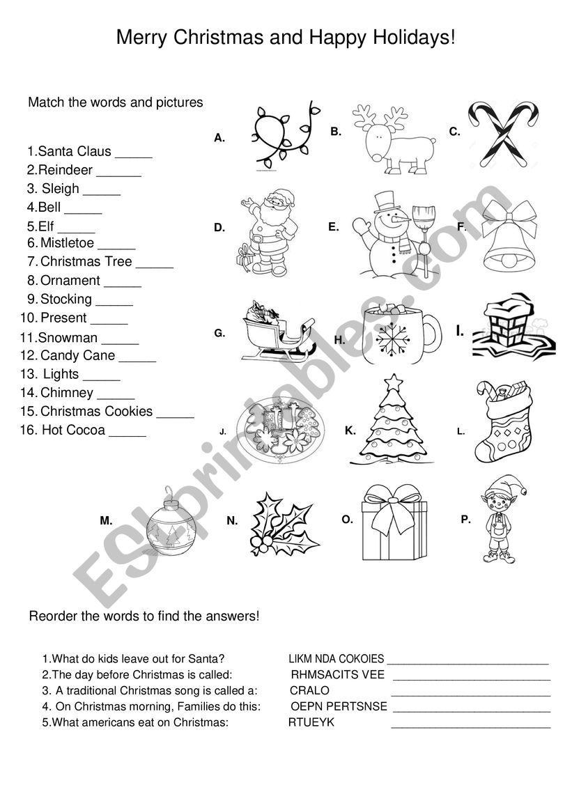 Easy Christmas Vocab worksheet