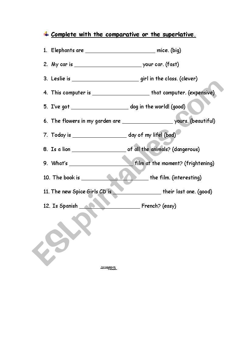 Comparative or Superlative? worksheet