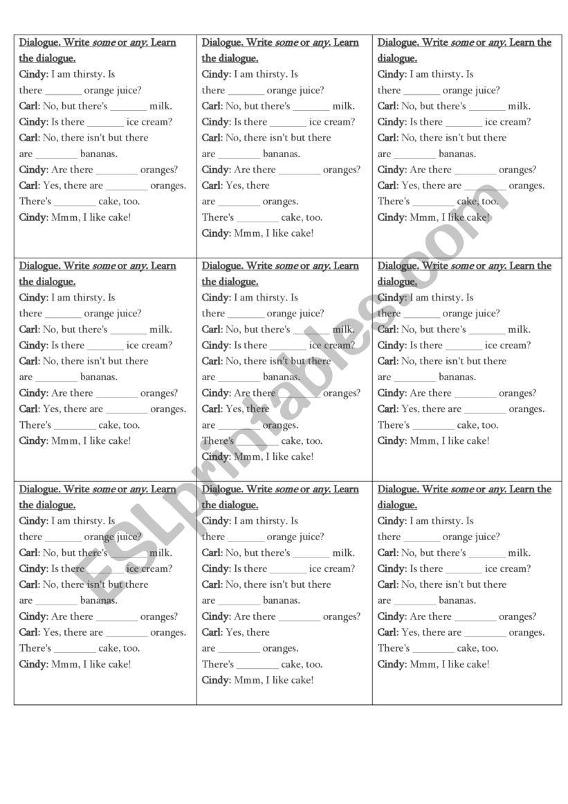 Dialogue with some/any worksheet