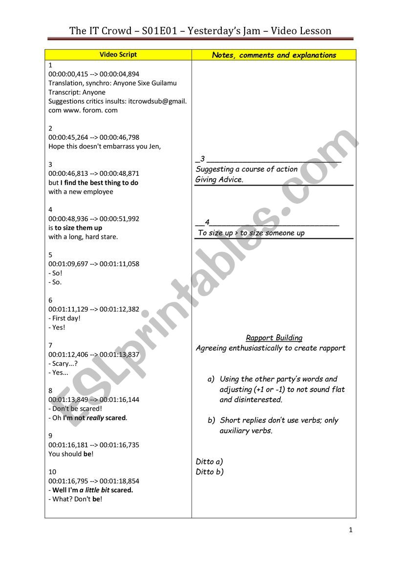 Yesterday�s Jam Vocabulary  worksheet