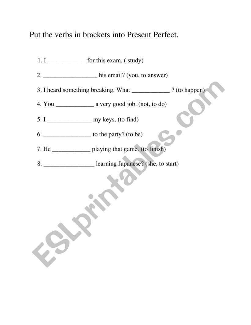 Present Perfect exercise worksheet