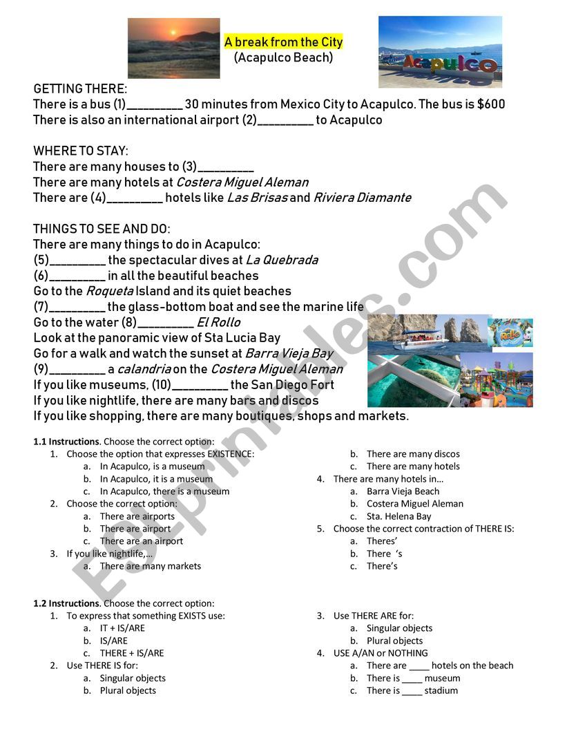 Vacations worksheet