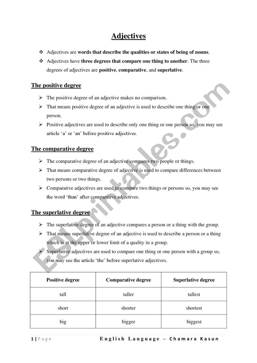 Adjectives worksheet