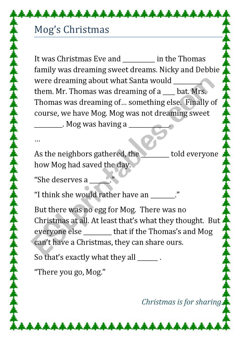 Mog�s Christmas Calamity worksheet