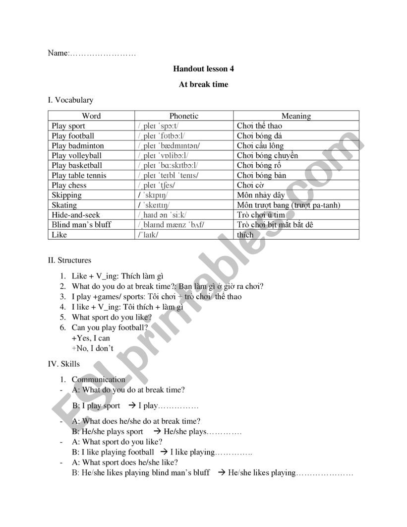 Handout English 3 worksheet