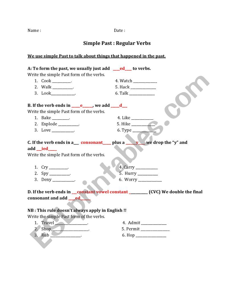 Past tense worksheet