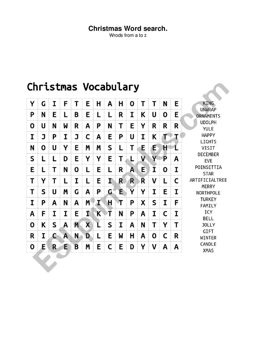 Christmas Vocabulary worksheet