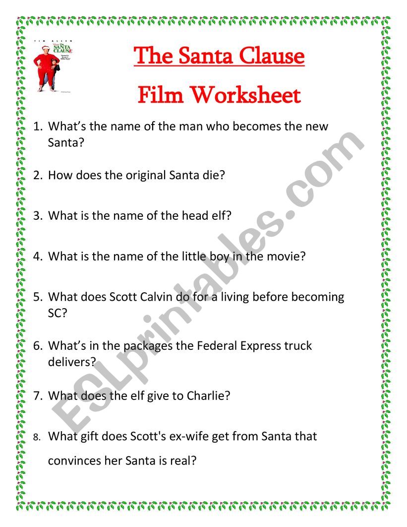 The Santa Clause (film) Worksheet