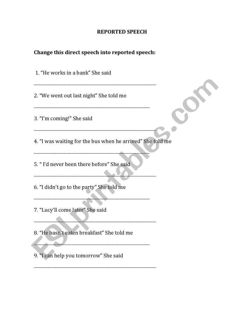 Reported Speech worksheet