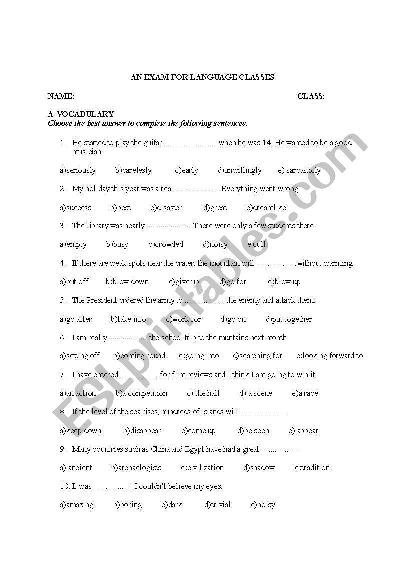 AN AXAM PAPER FOR YOUR PUPILS worksheet