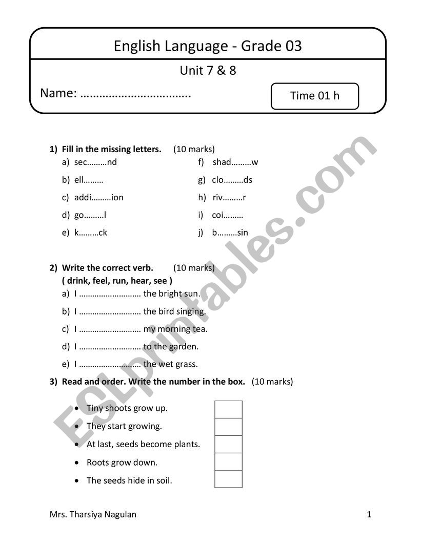 model test worksheet