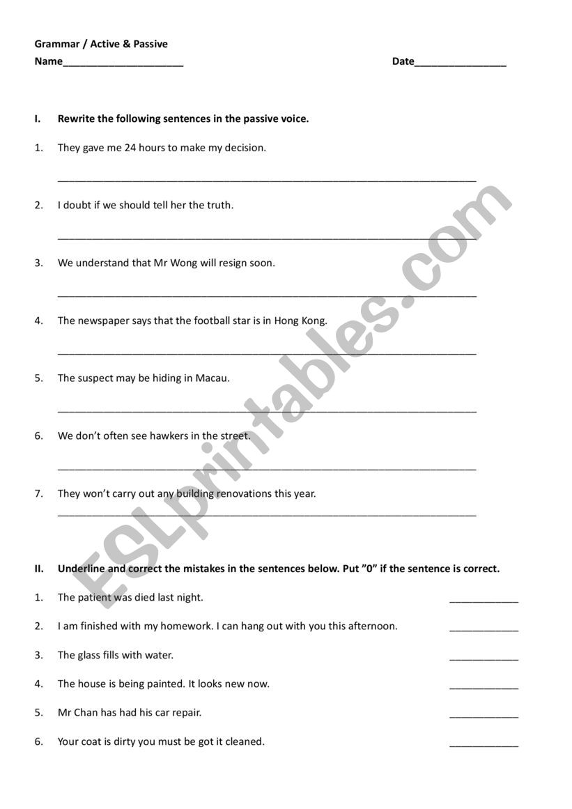 Grammar - Passive Voice For Secondary School - Esl Worksheet By 