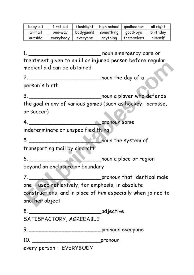 Grade Five Spelling Definitions Week 9