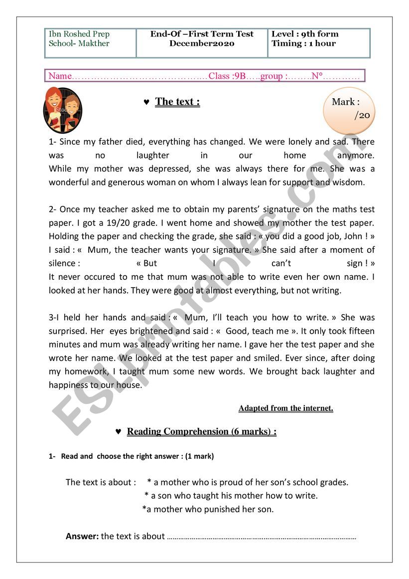 end-term test èth graders. Tunisian system - ESL worksheet by lollafolla