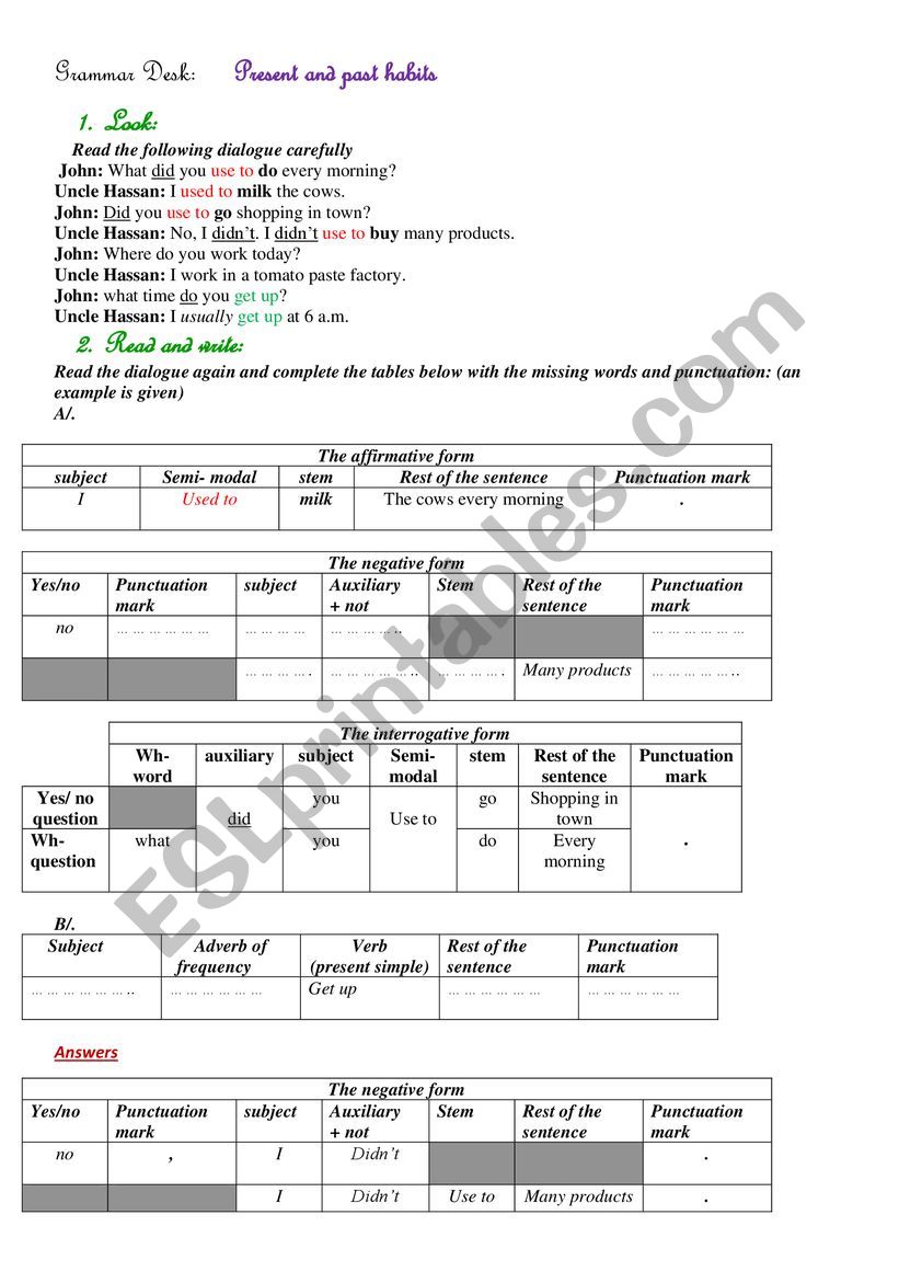 Past habit worksheet