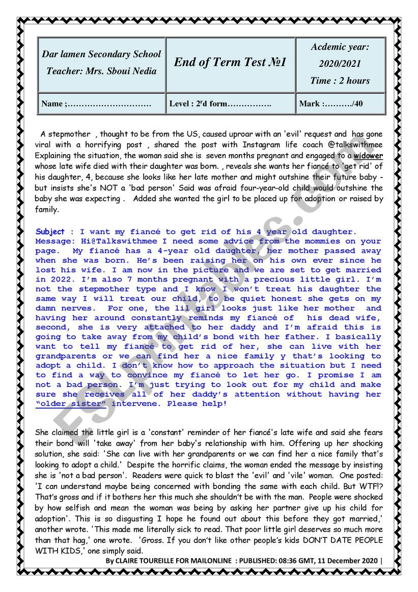 Full  term test n1 second forms students