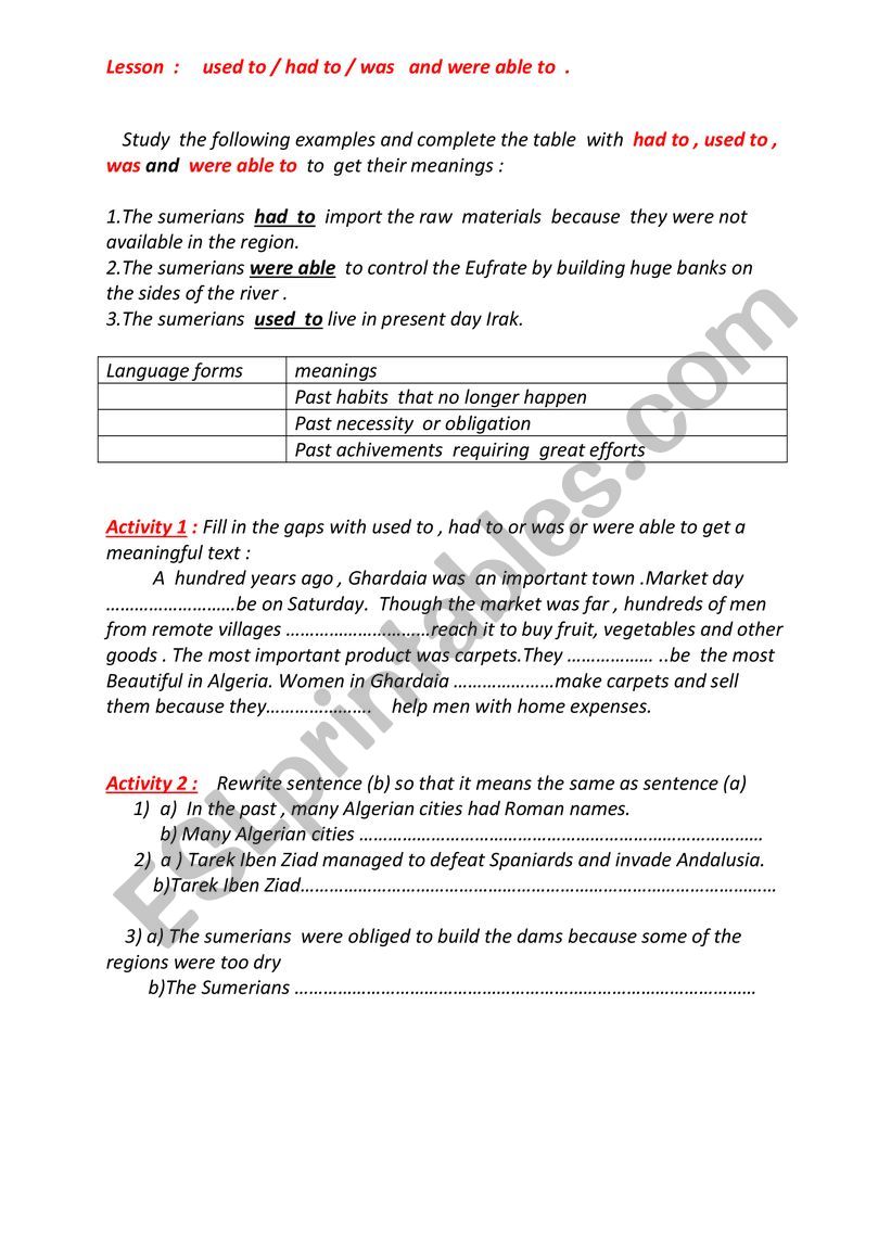 Past tenses worksheet