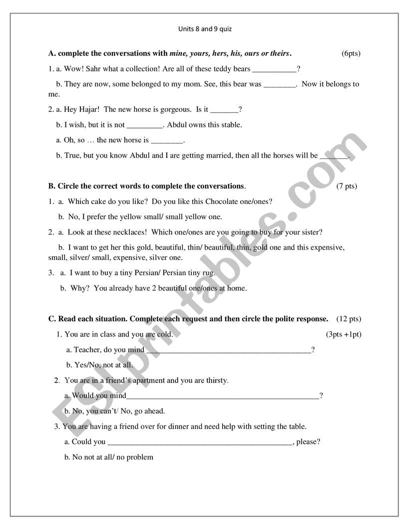 TouchStone 2  units 8 and 9 test