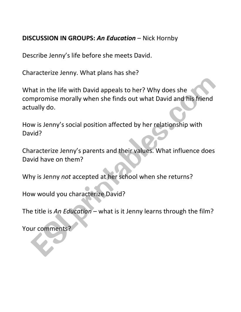 The Film An Education worksheet