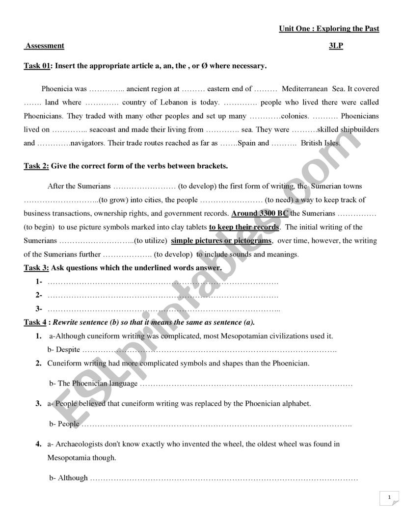 suitable assessment for third year classes 