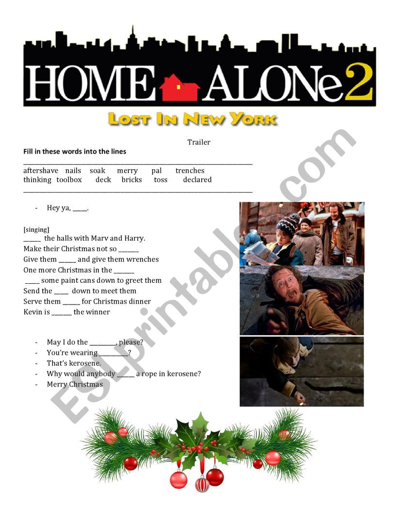 Home Alone 2 trailer worksheet