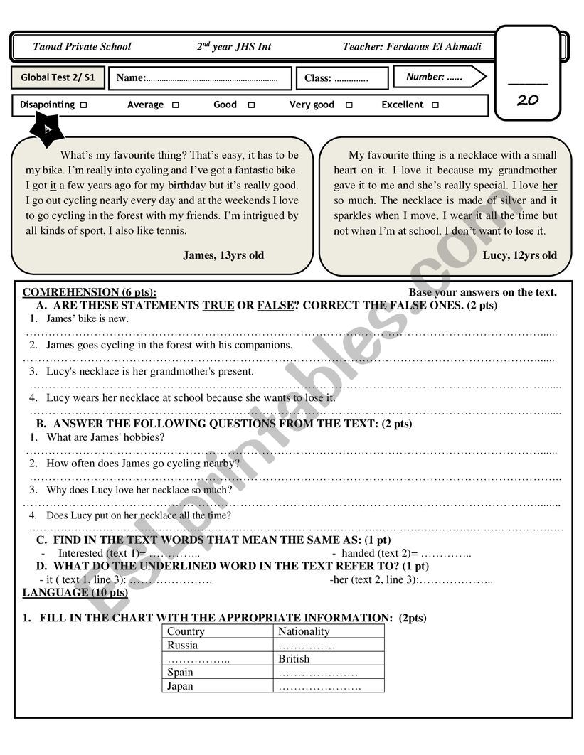 global test - ESL worksheet by ilafer