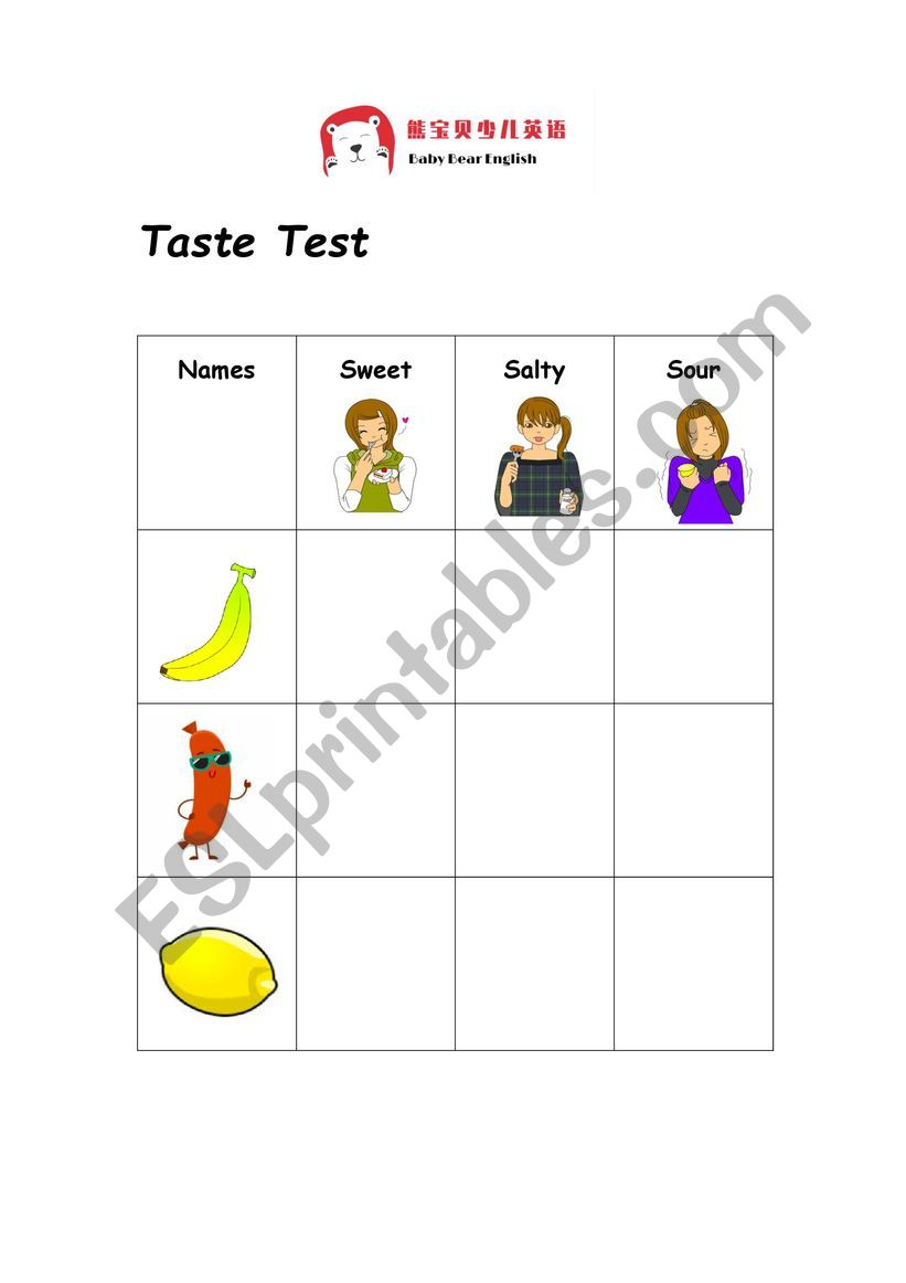  taste test worksheet